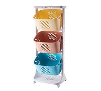 3 Tier Multifunctional Utility Cart with Handles & Wheels Tall Laundry Basket Plastic Sorter for Kids' Bedroom Vertical Storage Trolley for Bathroom Perfect Laundry Hamper for Boys & Girls