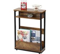 3 Tier Narrow Side Table Industrial Slim End Table Brown Small Space Storage Rack Metal Frame