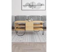 3 Tier Natural Oak Coffee Table Scratch Resistant Black Metal Frame FWStyle Brown One Size