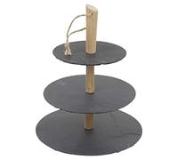 3 Tier Natural Slate Etagere Cake Food Stand Multi Layer Display Rack Boards with Wooden Handle - Rustic Style Tea Serving Centerpiece Platter