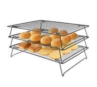 3 Tier Non-Stick Cooling Rack, Stackable Cake Cooling Rack, Space Saving Collapsible Oven Racks, Baking Tools & Accessories, Durable Metal Wire Black Tray for Bread, Cookies, Muffins, 42.8x28cm