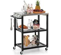 3-tier Outdoor Grill Cart on Wheels Pizza Oven Stand Trolley Stainless Steel Top