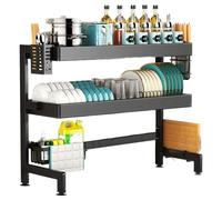 3-Tier Over Sink Dish Drying Rack, Large Kitchen Storage Organizer with Utensil Holder & Cutting Board Set, Space-Saving Black Rack for Easy Drying