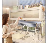 3-Tier Over Sink Dish Drying Rack with Cover, Large Capacity Kitchen Sink Storage Organizer, Countertop Dish Rack (White, 55 * 80cm / 21.7 * 31.5in)