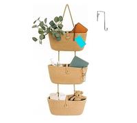 3-Tier Over the Door Hanging Basket, Wall Mount Hanging Storage Organiser Bag, Cotton Rope Woven Storage Solution with Hook, Decorative Hanging Baskets for Bedroom, Living Room, Bathroom, Nursery (B1)