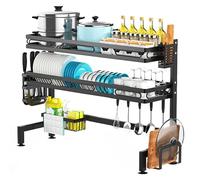 3-Tier Over The Sink Dish Drying Rack with Utensil Holder, Cutting Board Storage, Kitchen Counter Organizer Shelf, Space-Saving Black Cutlery Holder for Efficient Drying