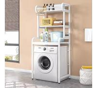 3-tier Over The Washer Machine And Dryer Storage Shelf, Large Metal Standing Toilet Rack With Clothes Towel Hanging Rod Rail, Laundry Room Shelf Bathroom Stand Shelving Units Space Saving ( Color : wh