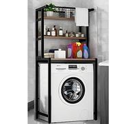 3-Tier Over Washer Dryer Shelf Laundry Room Storage Above Toilet Shelving with Hanging Rod Space-Saving Bathroom Shelves (Black)