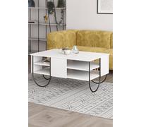 3 Tier Painted White Coffee Table Scratch Resistant Black Metal Frame FWStyle White One Size