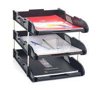 3-Tier Paper Tray - Stackable Desk Organiser Tray - Filing Trays for Letters, Paper, Documents, Magazines, Files - Detachable Frame, Stable Base, Easy Assembly - Desk Accessories - Black