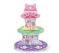 3 Tier Pink House Cupcake Stand Cupcake Tower, Cats Party Decorations Dessert Holder Cartoon Theme Dessert Stand for Kids Girls Birthday Party Supplies