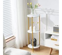 3-Tier Plant Stand, Indoor Plant Holder for Flower Pots, Living Room Corner Planter Display Rack with Mustard Metal Frame, H90cm Floor Standing Tall Plant Shelf for Home Office Balcony, White Marble
