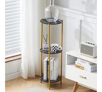 3-Tier Plant Stand, Indoor Plant Holder for Flower Pots, Living Room Corner Planter Display Rack with Mustard Metal Frame, H90cm Floor Standing Tall Plant Shelf for Home Office Balcony, Black Marble