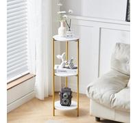 3-Tier Plant Stand, Tall Plant Pot Stand, Round Flower Display Stand with Gold Metal Frame, Indoor Decorative Flower Holder Shelf for Home Office, Living Room Corner Planter (White Marble)