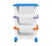 3 - Tier Plastic Stacking Storage Baskets with Wheels, Shelf Rack Kitchen Storage Unit on Wheels Multi-purpose Shelving Organizer for Office, Kitchen, Bedroom, Bathroom, Laundry Room & Dressers