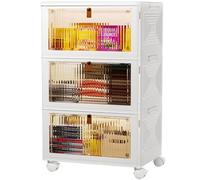 3 Tier Plastic Storage Bins with Lids 35QT, Stackable Storage Containers with Wheels, Folding Storage Boxes, Collapsible Storage Bins, Closet Organizers and Storage for Living Room,Office,Dorm