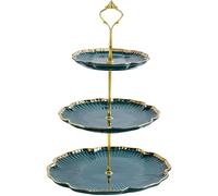 3 Tier Porcelain Cake Stand, Round Dessert Cupcake Stand with God Rod, Ceramic Tiered Cake Holder Tower for Tea Party/Birthday/Wedding Serving (Bottle Green)