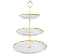 3 Tier Porcelain Cake Stand, Round Dessert Cupcake Stand with God Rod, Ceramic Tiered Cake Holder Tower for Tea Party/Birthday/Wedding Serving (White)