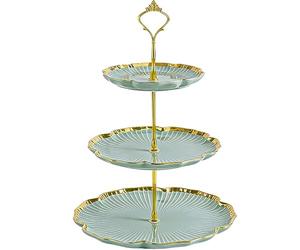 3 Tier Porcelain Cake Stand, Round Dessert Cupcake Stand with God Rod, Ceramic Tiered Cake Holder Tower for Tea Party/Birthday/Wedding Serving (Sage Green)