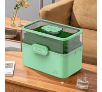 3-Tier Portable Medicine Storage Box, Medical Organizer With Removable Medicine Box, Dustproof & Moisture-Proof, Small Size with Transparent Visual Design, Suitable for Home&Travel Use (green)