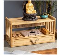 3-Tier Prayer Table with Drawer Eastern Style Puja Altar Spiritual Shrine Table Natural Wood Storage Cabinet 69x28cm/27x11in Ideal for Meditation and Rituals