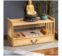 3-Tier Prayer Table with Drawer Eastern Style Puja Table for Spiritual Altars Natural Wood Cabinet 52x28cm (20.4x11in) - Ideal for Meditation & Worship