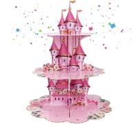 3 Tier Princess Birthday Cupcake, Pink Cake Stand, Princess Party Decorations, Beautiful Cardboard Cake Stand Suitable for Girls' Birthday and Baby Shower Parties