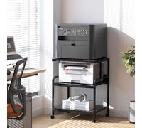 3-Tier Printer Stand, Large Printer Table on Wheels, Movable Printer Stand with Storage, Rolling Printer Cart for Fax Scanner Files Media Player, Multifunctional Trolley for Office Home Kitchen, Black