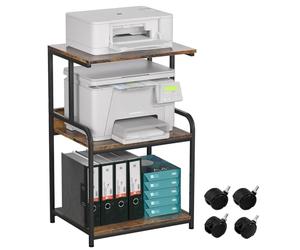 3-Tier Printer Stand, Large Printer Table on Wheels, Movable Printer Stand with Storage, Rolling Printer Cart for Fax Scanner Files Media Player, Multifunctional Trolley for Office Home Kitchen, Brown