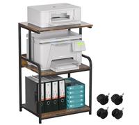 3-Tier Printer Stand, Printer Table with Wheels, Metal Printer Trolley, Printer Shelf for Office, Home, School and Study, Printer Cabinet for Fax, Copier, Scanner (Wood Colour)