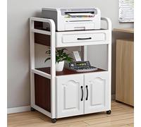 3-Tier Printer Stand with File Cabinet - Heavy-Duty Mobile Printer Shelf & Storage Drawer for Office, Home, Classroom - Stylish Versatile Printer Table (White & Black)