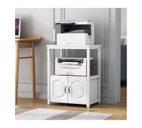 3-Tier Printer Stand with File Cabinet & Open Shelves for Home Office - Vertical Storage for Letter/Legal/A4 Size Files - Modern White Design (55x50cm/19.7x15.7in)