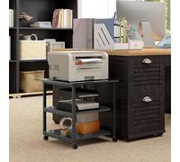 HOMCOM Three-Tier Steel Printer Stand with Wheels - Black, none
