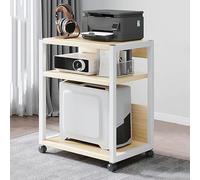 3 Tier Printer Stand with Storage & Wheels, Mobile PC Cart, Printer for Home Office, Modern White Printer Table, Versatile nizational Solution