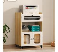 3 Tier Printer Stand with Storage,Wood Printer Shelf with Locking Casters,Rolling Printer Cart with Wheels for Office,mobile file cabinet with drawers,for Home Office(Brown,H*L90*50cm/35.4 * 19.6")