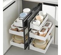 3 Tier Pull Out Drawer Heavy-Duty Sliding Cabinet Organizer for Blind Corner & Kitchen Cabinets,Aluminum alloy,Load capacity 30 kg,White