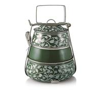 3 Tier Pyramid Green Handpainted Tiffin
