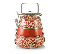 3 Tier Pyramid Orange Handpainted Tiffin