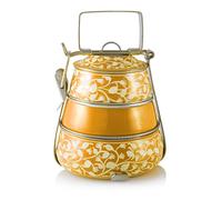 3 Tier Pyramid Yellow Handpainted Tiffin