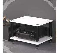 3-Tier Rack AV Media Stand - White Wood Audio Tower for Record Player & Stereo Cabinet - Media Console Storage Shelf for Audio Video Components (60x48x40cm)