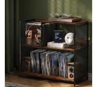 3 Tier Record Player Stand Holds Up to 250 Albums with 4 Adjustable Divider for Turntable Stand, Large Vintage Record Player Table with Vinyl Record Holder Cabinet for Living Room - Patent Pending