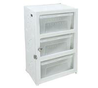 3-Tier Reptile Breeding Cabinet with Slide-Out Drawers: Stackable, Ventilated PVC Terrarium for Snakes, Scorpions, Spiders - Transparent Habitat & Easy Cleaning Design,White,NO Mat