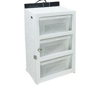 3-Tier Reptile Breeding Cabinet with Slide-Out Drawers: Stackable, Ventilated PVC Terrarium for Snakes, Scorpions, Spiders - Transparent Habitat & Easy Cleaning Design,White,38W Heating Mat