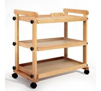 3-Tier Rolling Art Cart with Wheels, Solid Beechwood Studio Storage Organizer for Artists, Craft Supplies & Classroom, Utility Taboret Trolley on 360° Swivel Casters, Lockable Brakes (77.5x42x76.5cm)