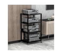 3 Tier Rolling Audio Video Stand Wooden HiFi Rack Tower for Turntables Stereo Cabinet with Wheels Home Office nizer (Black 100cm)