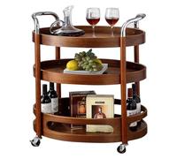 3-Tier Rolling Bar Cart - Large Capacity Wood Cocktail Trolley With Wheels, Storage Shelves & Wine Rack | Modern Home Bar Serving Drink Cart For Living Room, Kitchen, Party