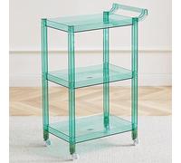 3-Tier Rolling Bar Cart with Handle Mobile Drink Trolley for Wine Multifunctional Serving Cart for Dining Room Living Room Kitchen - Green Color