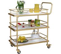 3-Tier Rolling Bar Cart with Lockable Wheels - Stylish Wooden & Metal Beverage Trolley for Kitchen & Living Room - Multi-Use Shelving Unit for Home Entertaining