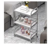 3-Tier Rolling Beauty Salon Trolley Cart with Wheels - Mobile Spa Machine Stand for EstheticiansSteel Makeup Storage in Sleek Silver Finish