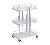 3-Tier Rolling Beauty Trolley Cart - Space-Saving Utility Storage for Salon Home & Hotel - Imitation Marble Shelves - Stylish Silver Finish